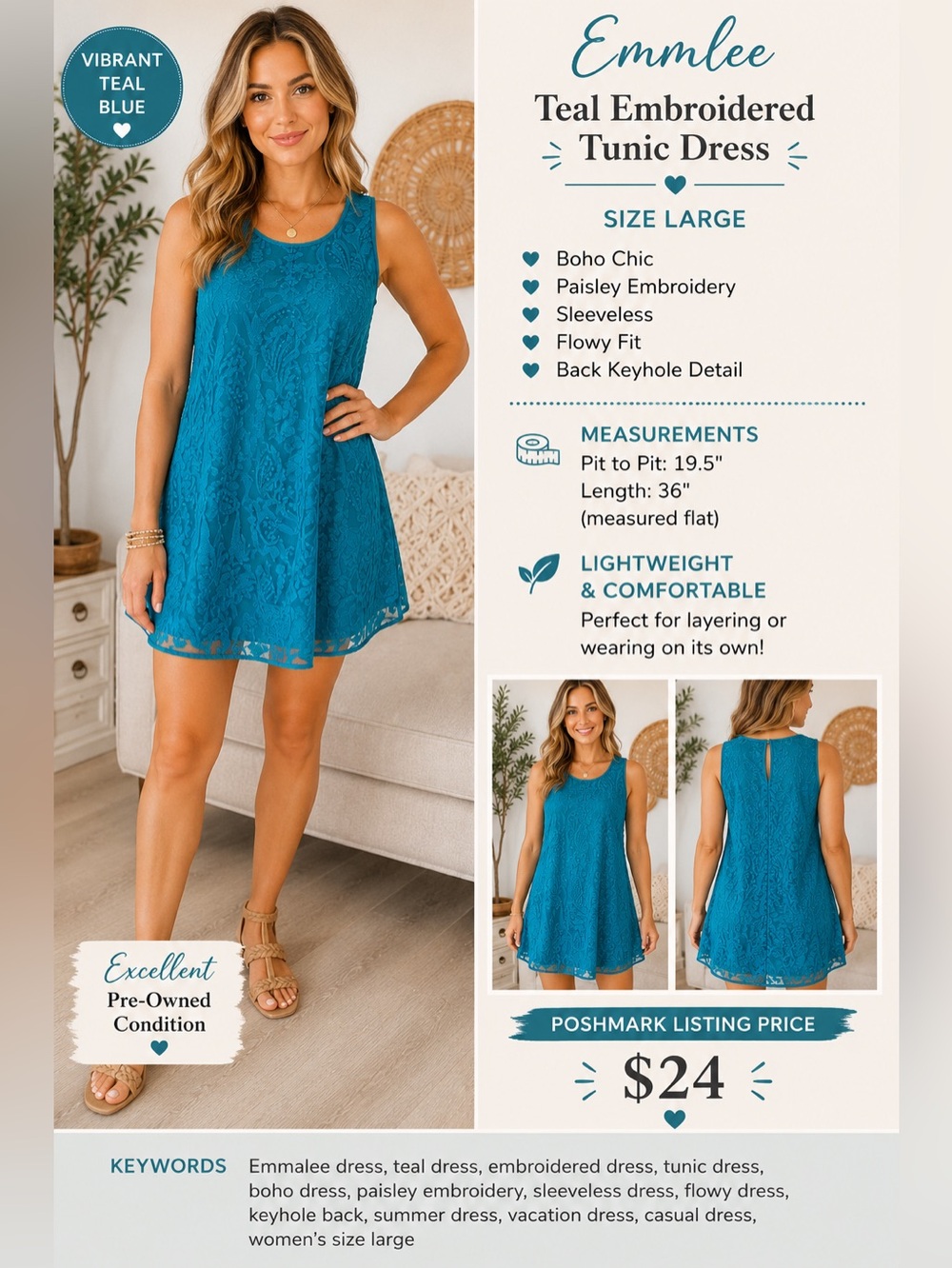 Teal Lace Shift Mini Dress